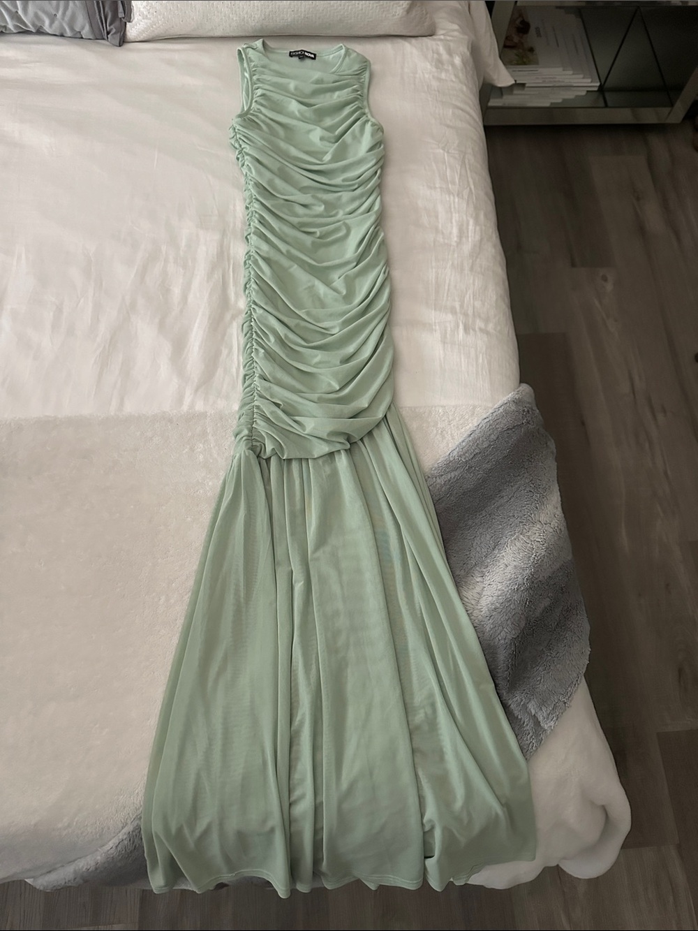 Fashion Nova Light Mint Ruched Mermaid Maxi Gown